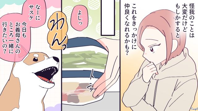 階段から落ちた義母…一度は「手放せ」と言ったけど、危険を知らせ療養に付き添ってくれた嫁の愛犬と距離が縮まった話