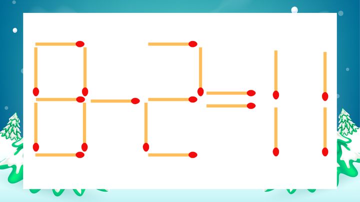【マッチ棒クイズ】1本だけ動かして正しい式に：8-2=11？の問題画像