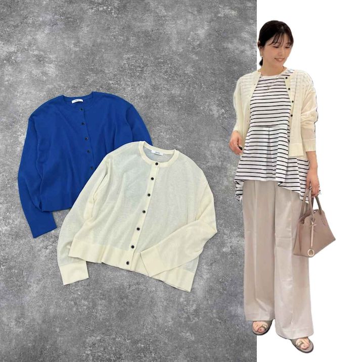 画像: リネン混シアークルーカーディガン（アクアブルー、アイボリー）各¥4,990 ◾️イージーケア ◾️洗濯後シワになりにくい ◾️マシンウォッシャブル 出典：グローバルワーク