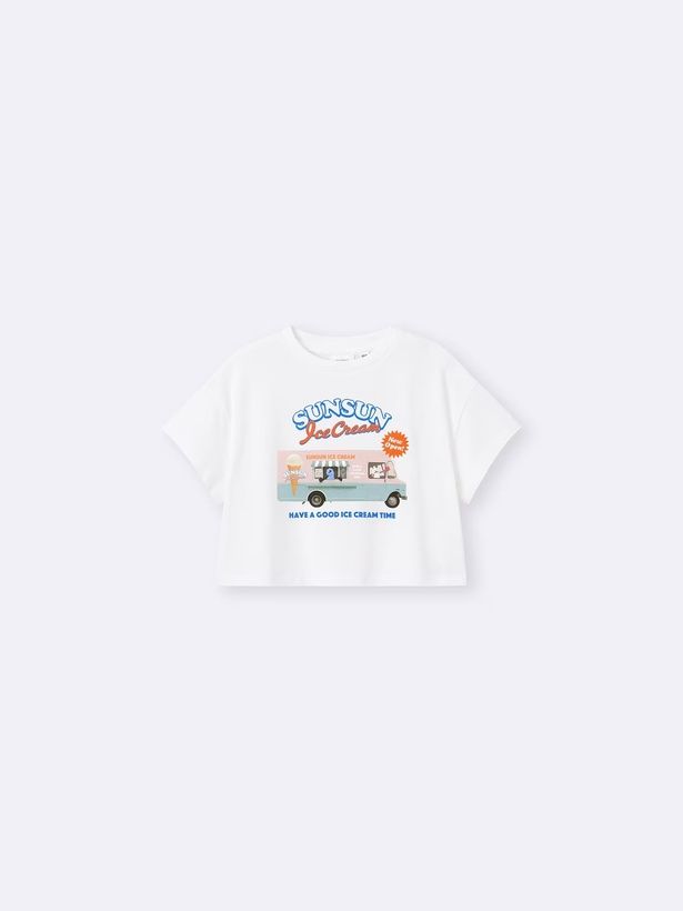 「KIDSグラフィッククロップドT パペットスンスン(オフホワイト)」(990円)