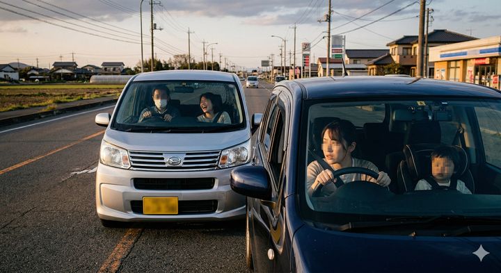 異常な煽り運転には反応せず、車をロックして警察にドラレコ映像を提出しましょう ※Google Geminiにて作成