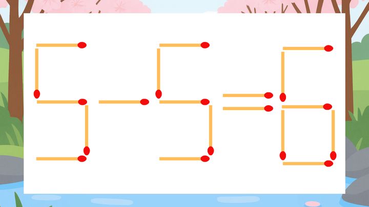 【マッチ棒クイズ】1本だけ動かして正しい式に：5-5=6？の問題画像