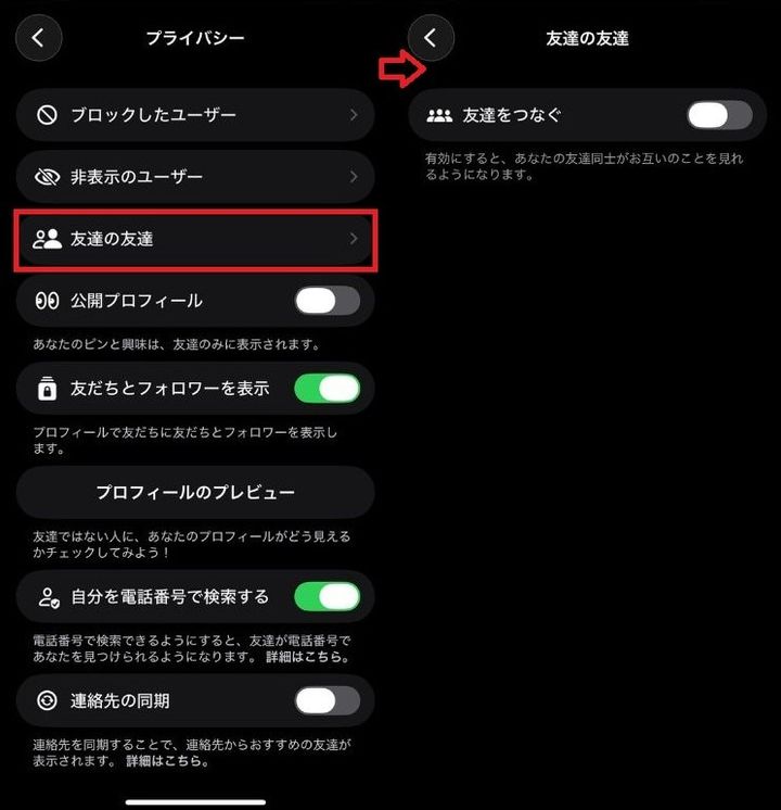 「友達をつなぐ」という項目をオフにする