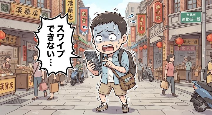 散策中に落下し、画面が割れて操作不能になったスマートフォン