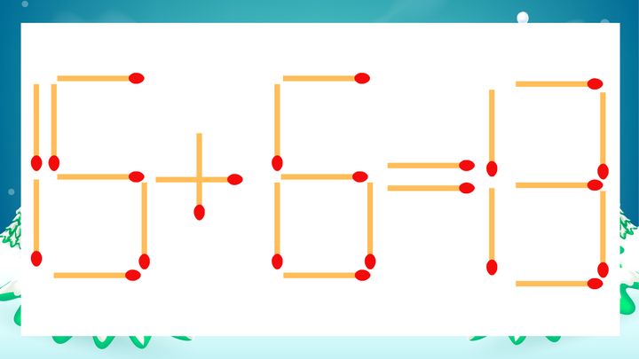 【マッチ棒クイズ】1本だけ動かして正しい式に：15+6=13？の問題画像