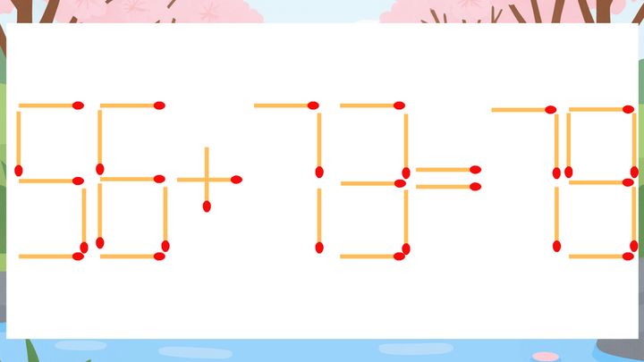 【マッチ棒クイズ】1本だけ動かして正しい式に：56+73=79？の問題画像
