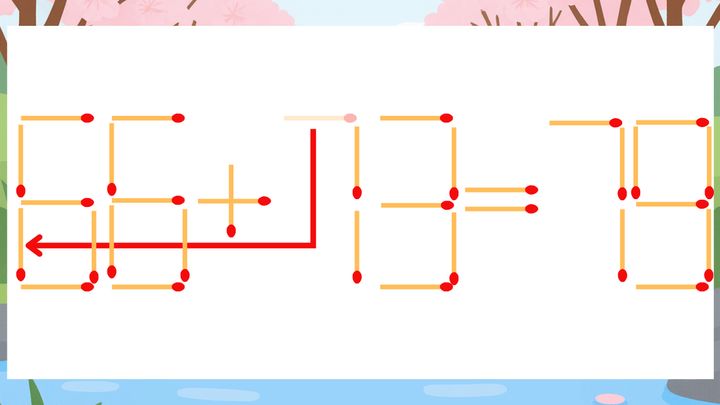 【マッチ棒クイズ】1本だけ動かして正しい式に：56+73=79？の解答画像