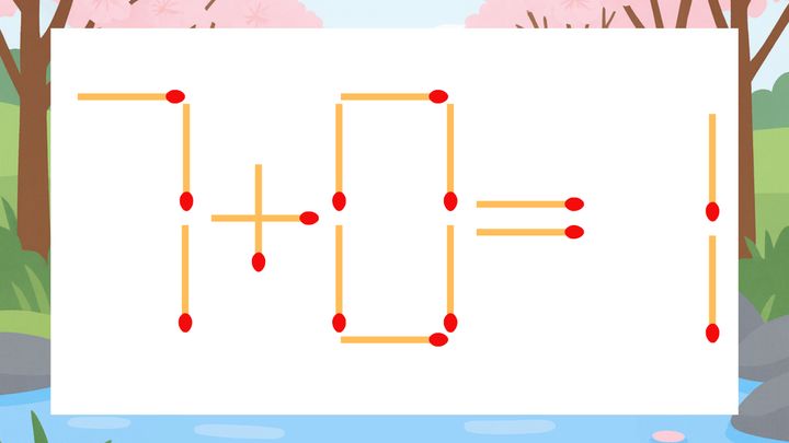 【マッチ棒クイズ】1本だけ動かして正しい式に：7+0=1？の問題画像