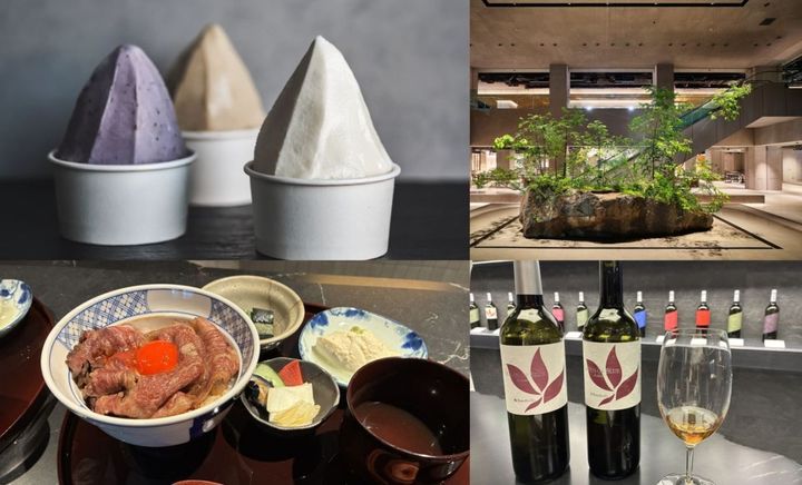 左上「The Texturing Lab」、左下「牛丼 㐂㐂屋」、右下「ロイヤルブルーティー高輪 ブティック」