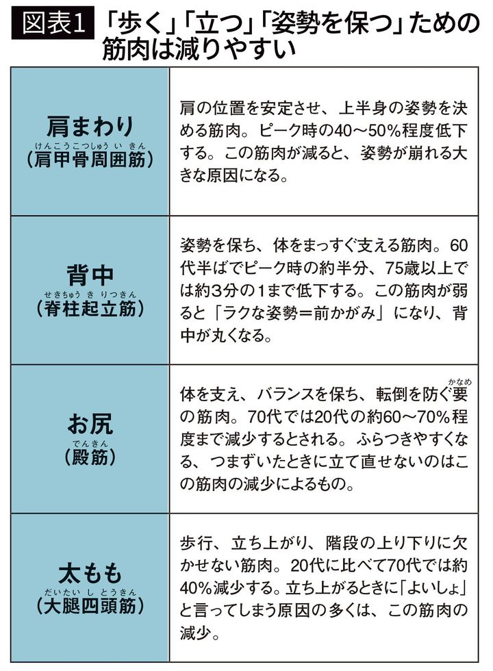 【図表1】「歩く」「立つ」「姿勢を保つ」ための筋肉は減りやすい