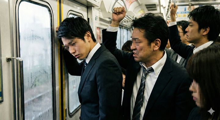 車内で和解男性をにらみつける中年男性