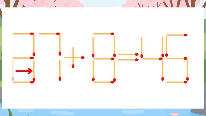 【マッチ棒クイズ】1本だけ動かして正しい式に：27+8=45？の解答画像