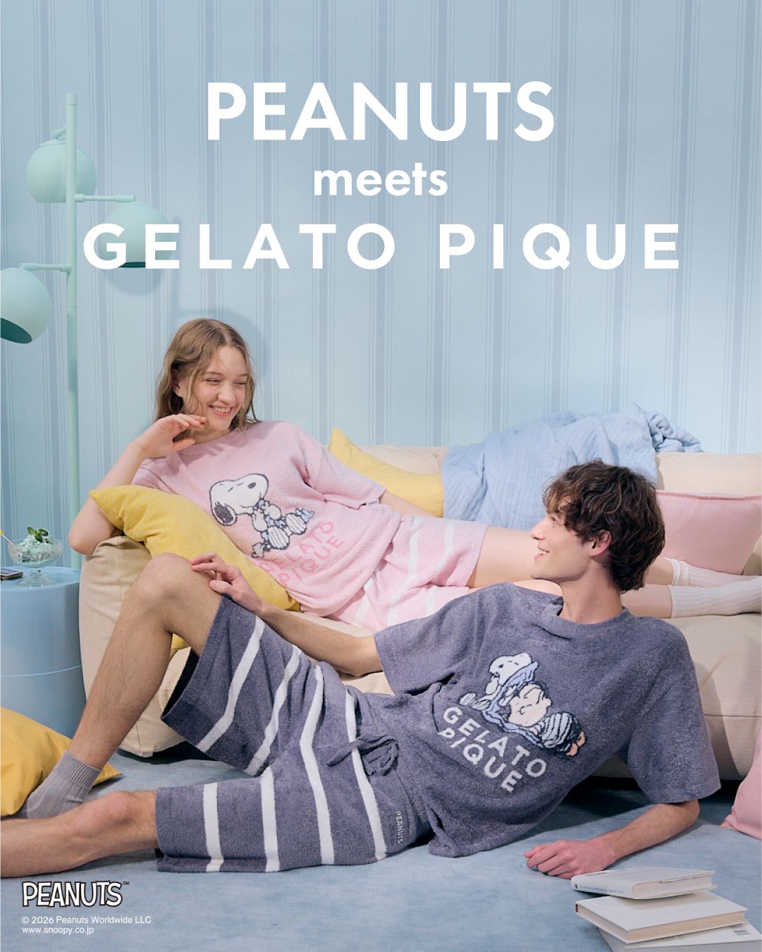 【完売品】 ジェラートピケ PEANUTS セットアップ ジェラピケ スヌーピー スヌーピーたちのリラックス感あふれるアート！ジェラート ピケ