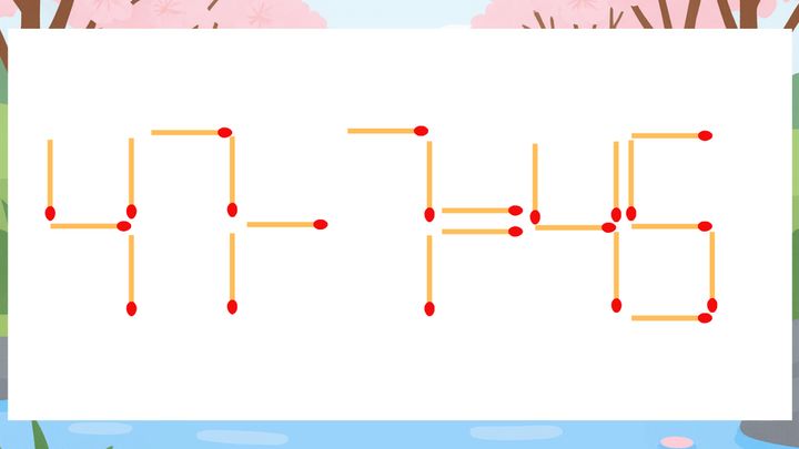 【マッチ棒クイズ】1本だけ動かして正しい式に：47-7=45？の問題画像