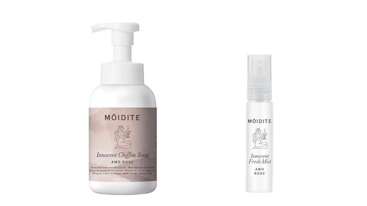 モアディーテ フォームウォッシュ amo rose 300ml ￥1,540（税込）、同拭き取りミストamo rose 14ml ¥1,100（税込）／ともにモアディーテ 問い合わせ先：