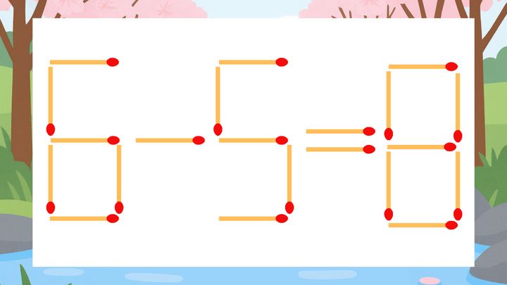 【マッチ棒クイズ】1本だけ動かして正しい式に：6-5=8？の問題画像