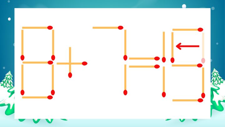 【マッチ棒クイズ】1本だけ動かして正しい式に：8+7=13？の解答画像