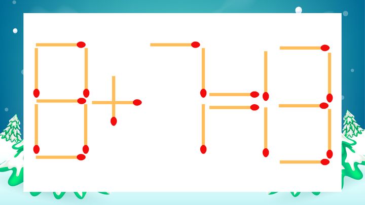 【マッチ棒クイズ】1本だけ動かして正しい式に：8+7=13？の問題画像