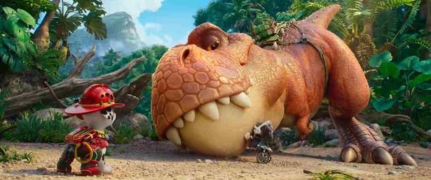 【写真を見る】パウ・パトロールたちが、島の恐竜を巻き込んだ大ピンチに直面…!? [c]2026 Paramount Pictures. All rights reserved.
