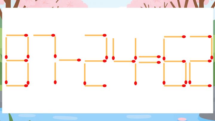 【マッチ棒クイズ】1本だけ動かして正しい式に：87-24=62？の問題画像
