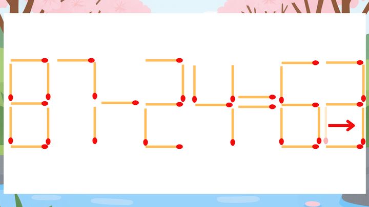 【マッチ棒クイズ】1本だけ動かして正しい式に：87-24=62？の解答画像
