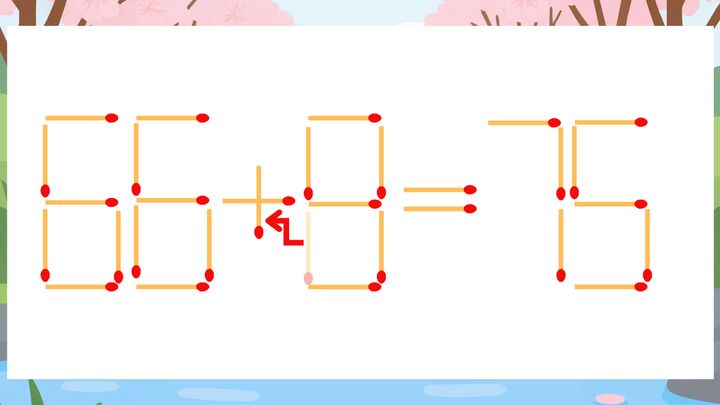 【マッチ棒クイズ】1本だけ動かして正しい式に：66-8=75？の解答画像