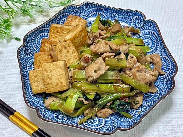 小松菜と豚肉の中華風ピリ辛炒め