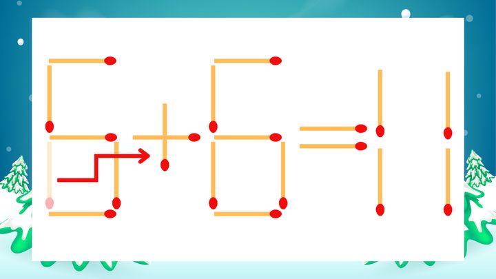 【マッチ棒クイズ】1本だけ動かして正しい式に：6-6=11？の解答画像