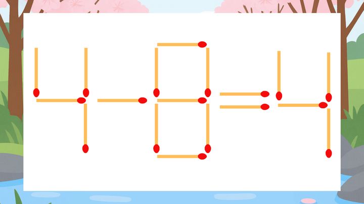 【マッチ棒クイズ】1本だけ動かして正しい式に：4-8=4？の問題画像