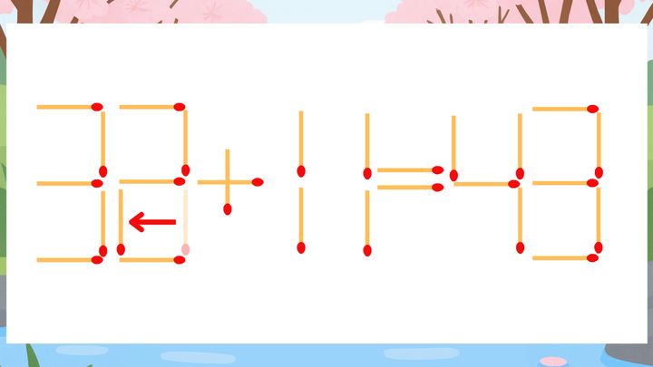【マッチ棒クイズ】1本だけ動かして正しい式に：33+11=43？の解答画像