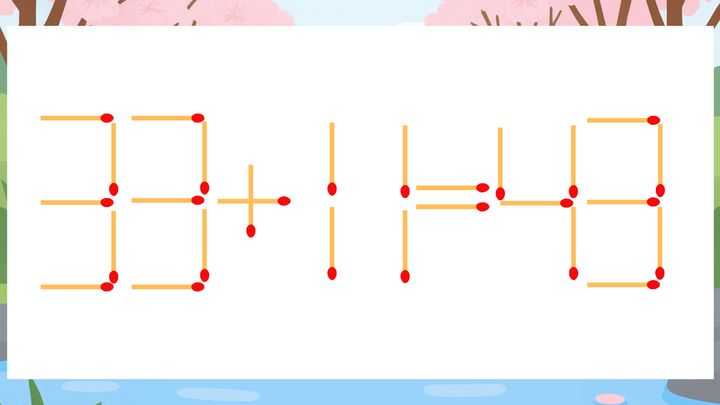 【マッチ棒クイズ】1本だけ動かして正しい式に：33+11=43？の問題画像