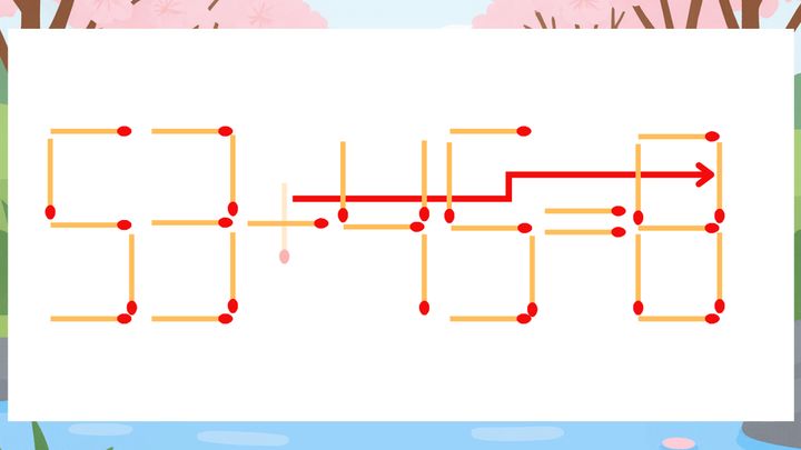 【マッチ棒クイズ】1本だけ動かして正しい式に：53+45=6？の解答画像