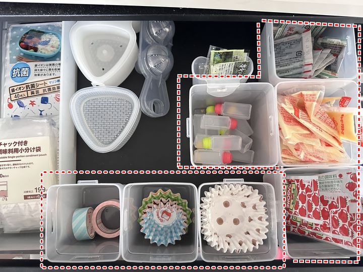 お弁当小物を「くつした整理カップ」で収納