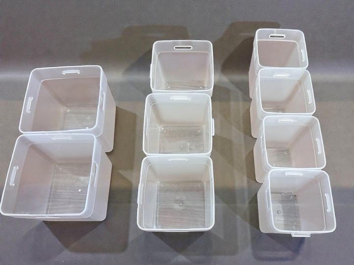 「くつした整理カップ」左からL・M・S