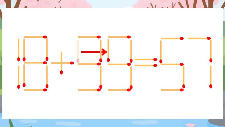 【マッチ棒クイズ】1本だけ動かして正しい式に：18+93=57？の解答画像
