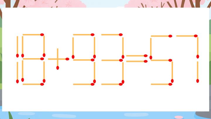 【マッチ棒クイズ】1本だけ動かして正しい式に：18+93=57？の問題画像