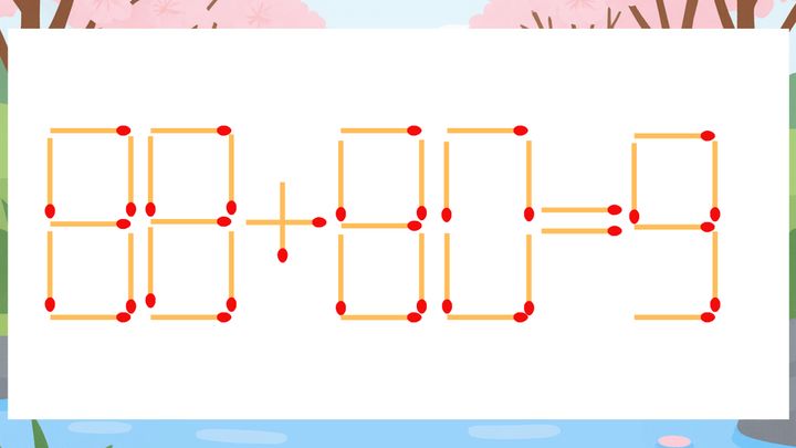 【マッチ棒クイズ】1本だけ動かして正しい式に：88+80=9？の問題画像