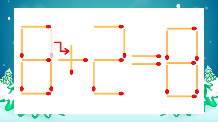 【マッチ棒クイズ】1本だけ動かして正しい式に：8-2=8？の解答画像