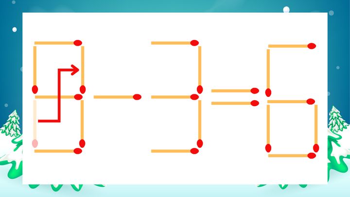 【マッチ棒クイズ】1本だけ動かして正しい式に：6-3=6？の解答画像