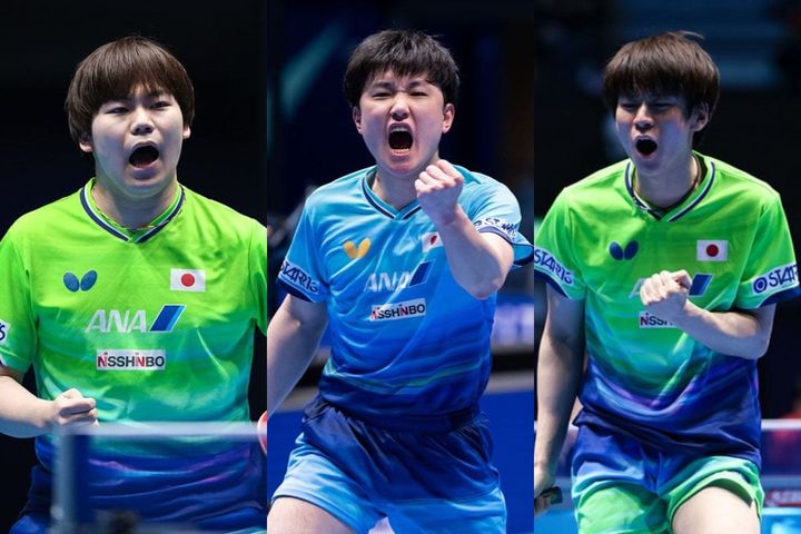 松島輝空、張本智和、戸上隼輔（C）ITTF