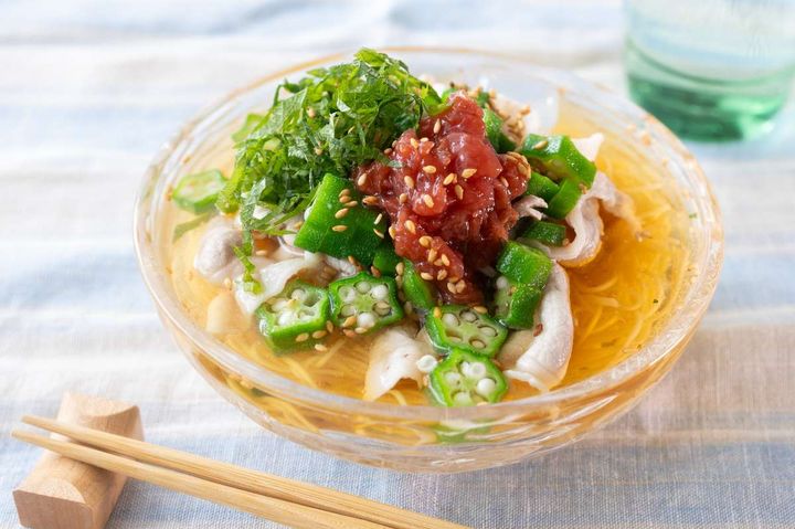 「豚しゃぶとオクラの梅だれそうめん」レシピ