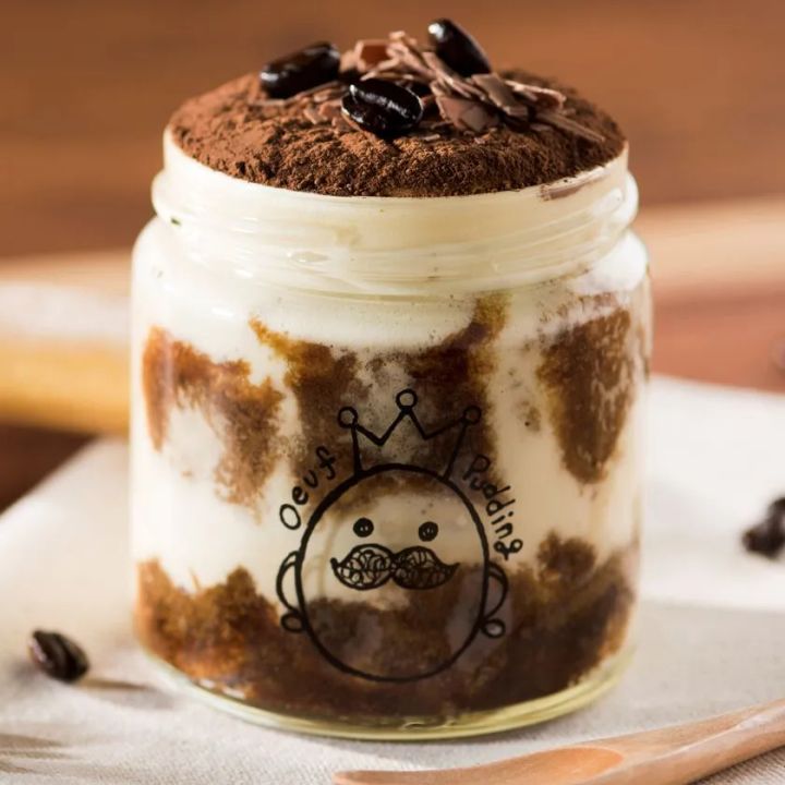 コーヒー豆を飾った瓶プリン