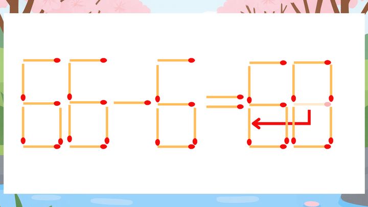 【マッチ棒クイズ】1本だけ動かして正しい式に：66-6=58？の解答画像