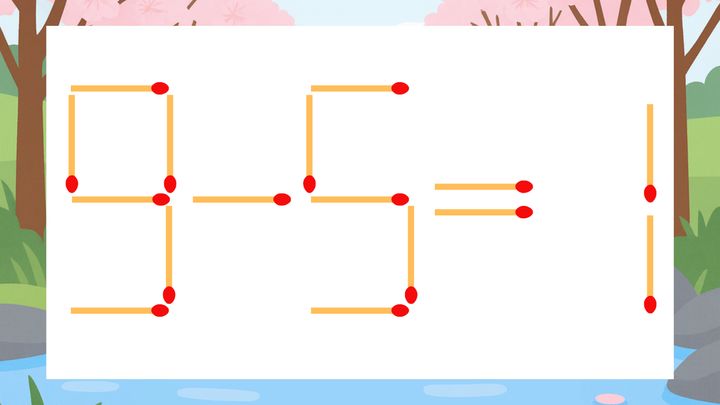 【マッチ棒クイズ】1本だけ動かして正しい式に：9-5=1？の問題画像