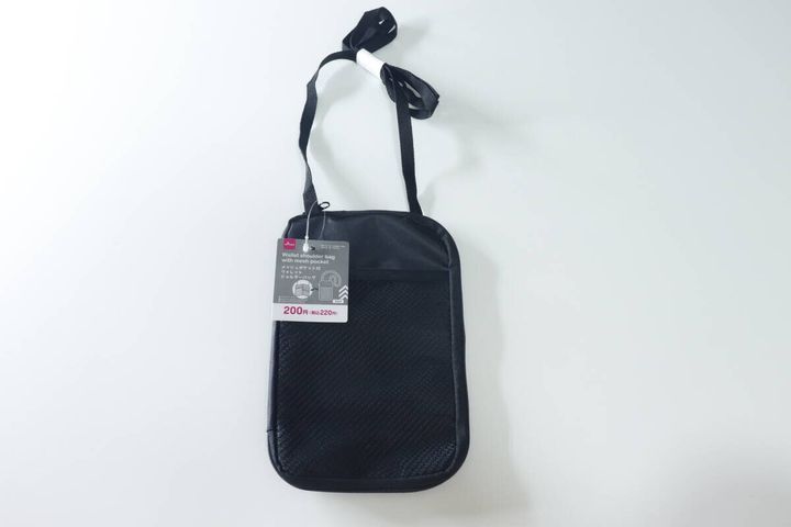 黒いメッシュポケット付きウォレットショルダーバッグを上から撮影