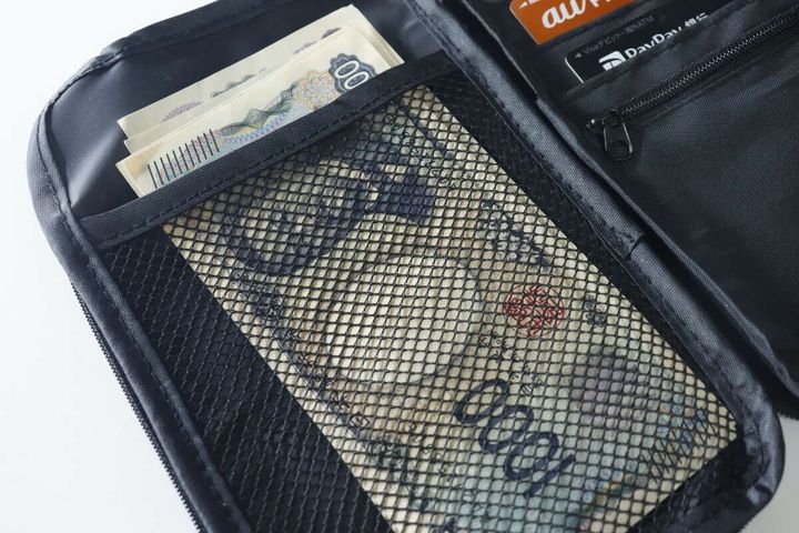 ウォレットショルダーバッグのお札入れに千円札が数枚入っている様子