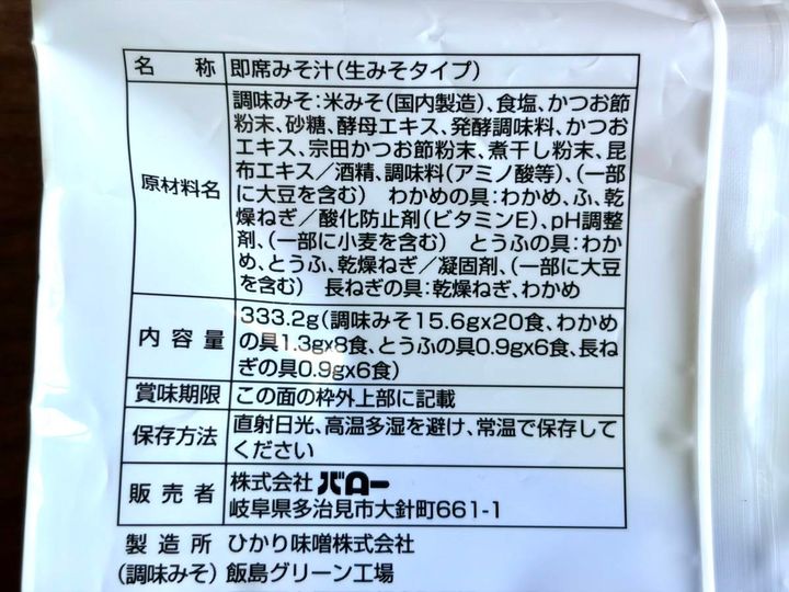 成分表