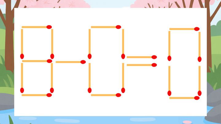 【マッチ棒クイズ】1本だけ動かして正しい式に：8-0=0？の問題画像