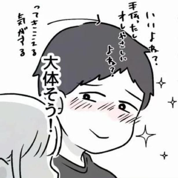 家事を手伝い、優しい言葉をかける…そんな夫の本当の気持ちは…!? 画像提供：魚田コットン(@33kossan33)