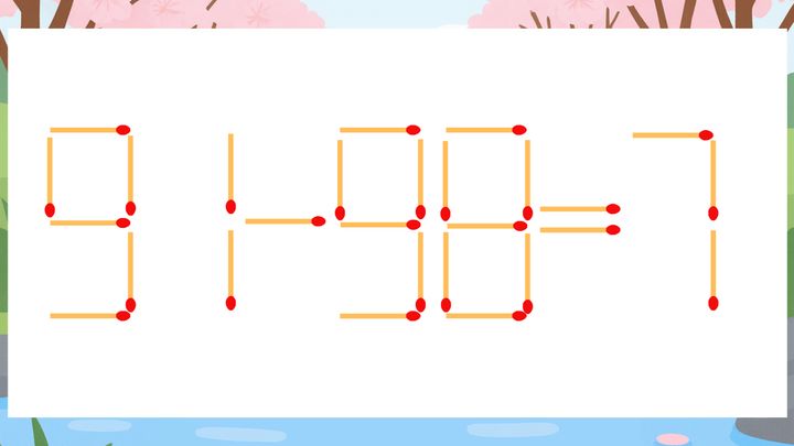 【マッチ棒クイズ】1本だけ動かして正しい式に：91-98=7？の問題画像